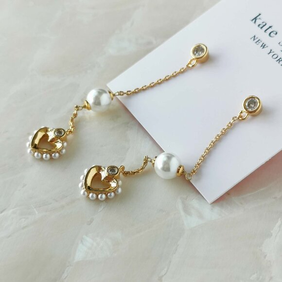 Kate Spade • Shining Spade Gold pearl Linear Earrings - Picture 2 of 3